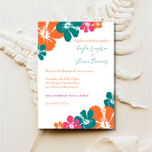 Invitation Tropical Turquoise Orange rose Hibiscus Mariage