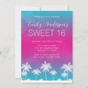 Invitation Tropical Turquoise rose doux 16 Anniversaire