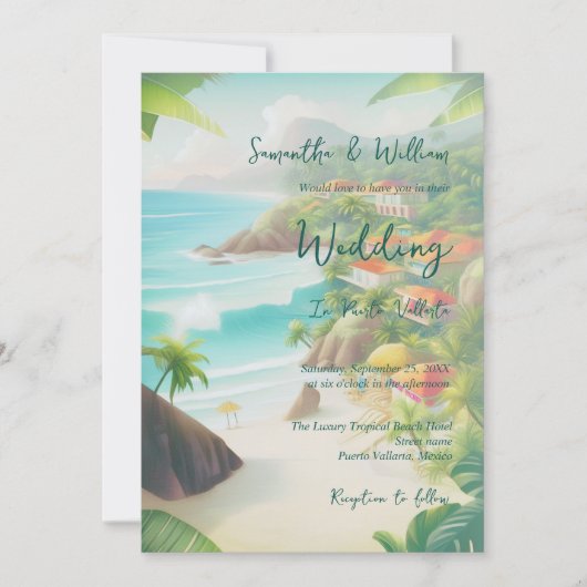 Invitation Tropical Vallarta Destination Mariage mexicaine (Devant)