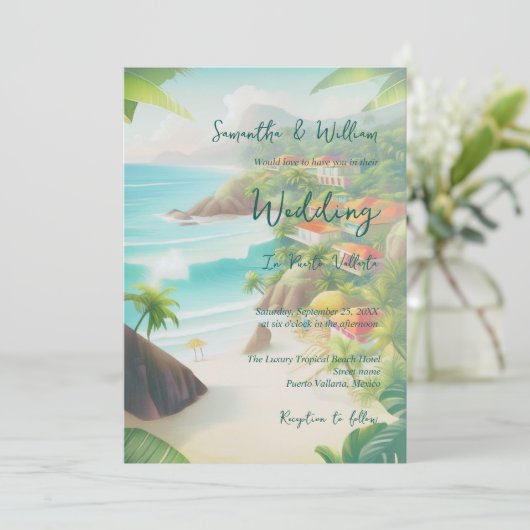 Invitation Tropical Vallarta Destination Mariage mexicaine (Debout devant)
