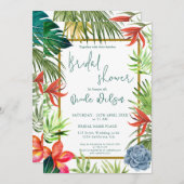 Invitation Tropical verdure palmier or script nuptiale douche (Devant / Derrière)
