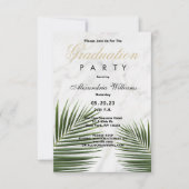 Invitation Tropical vert blanc marbre floral Graduation (Devant)