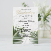 Invitation Tropical vert blanc marbre floral Graduation (Debout devant)
