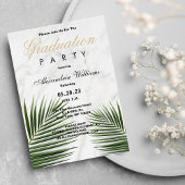 Invitation Tropical vert blanc marbre floral Graduation