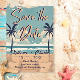 Invitation Tropical Vintage Plage Enregistrez la Date