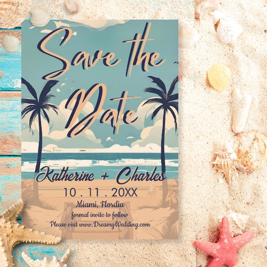 Invitation Tropical Vintage Plage Épargnez la Date