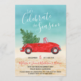 Invitation Tropical Vintage rouge voiture Noël Fête de Noël