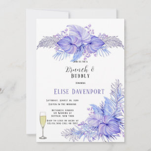 Invitation Tropical Violet Bleu Palme Feutre Brunch & Bubbly