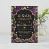 Invitation Tropical Violet & Or Imprimé Léopard Anniversaire  (Debout devant)