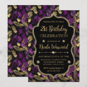 Invitation Tropical Violet & Or Imprimé Léopard Anniversaire  (Devant / Derrière)