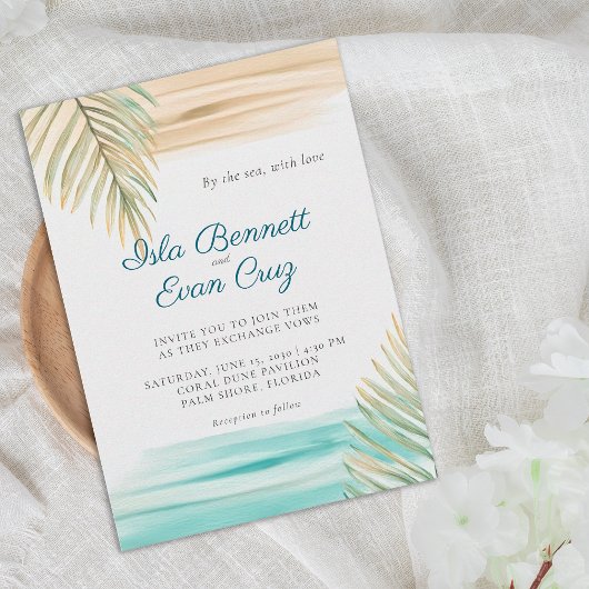 Invitation Tropical Watercolor Sage Green Palm Beach Wedding