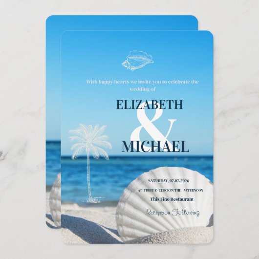 Invitation Tropical Wedding Ocean Beach  (Devant / Derrière)