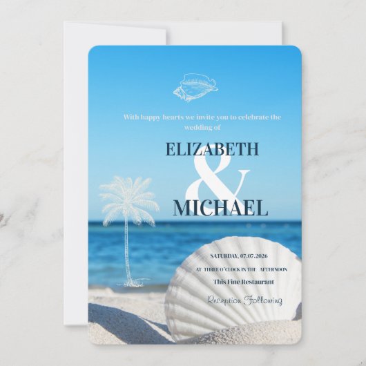 Invitation Tropical Wedding Ocean Beach  (Devant)