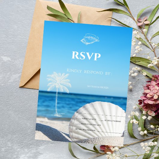 Invitation Tropical Wedding Ocean Beach RSVP  