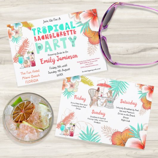 Invitation Tropical Week-end Itinéraire Bachelorette Party