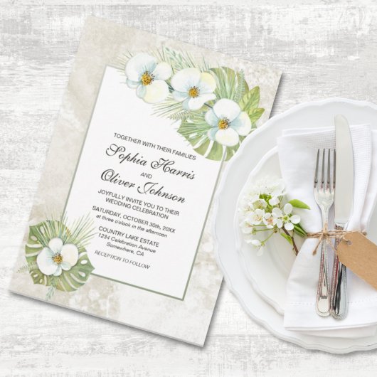 Invitation Tropical White Orchid Floral Mariage