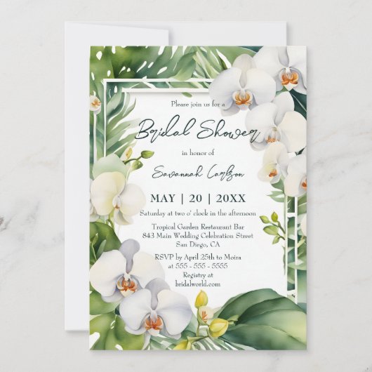 Invitation Tropical White Orchids Greenery Bridal Shower (Devant)