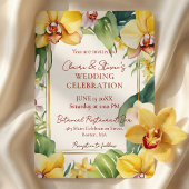 Invitation Tropical Yellow Orchid and Greenery Gold Wedding