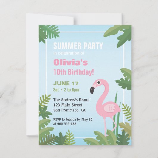 Invitation tropicale de fête d'anniversaire d'été (Devant)