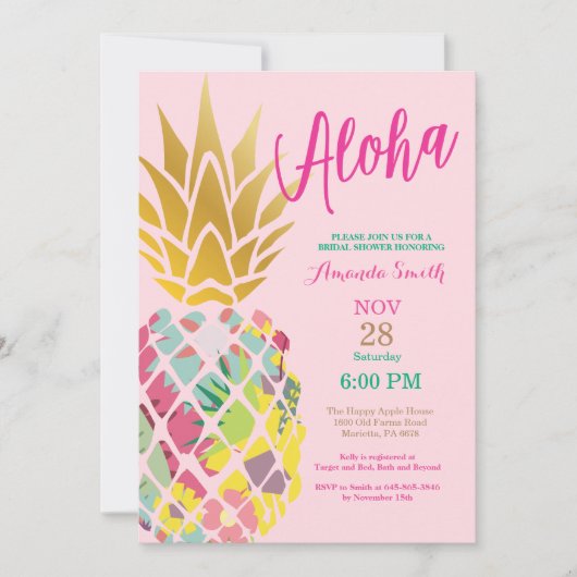 Invitation tropicale de Fête de la mariée d'ananas (Devant)