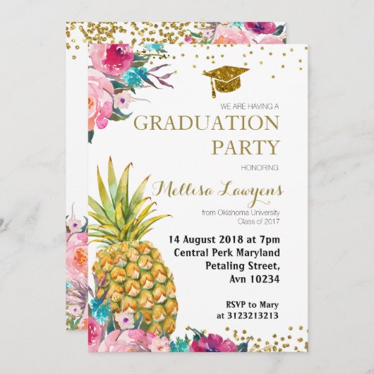 Invitation tropicale de fête de remise des (Devant / Derrière)