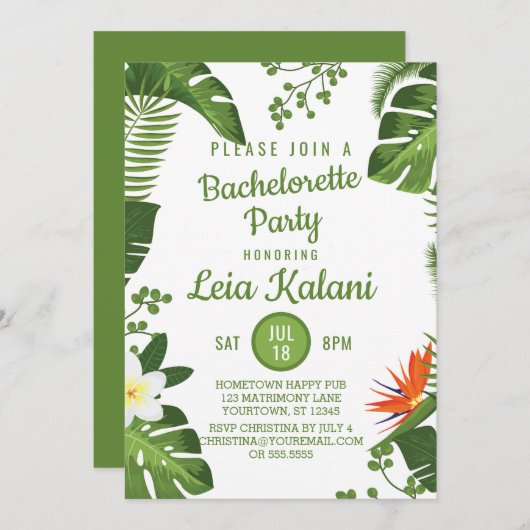 Invitation tropicale de partie de Bachelorette de (Devant / Derrière)