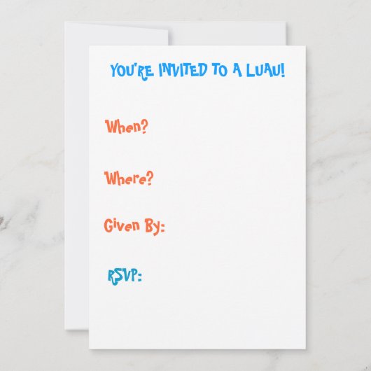 Invitation tropicale de partie de Luau (Dos)