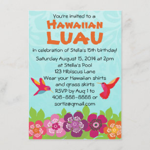 Invitation tropicale de partie de Luau de fleur