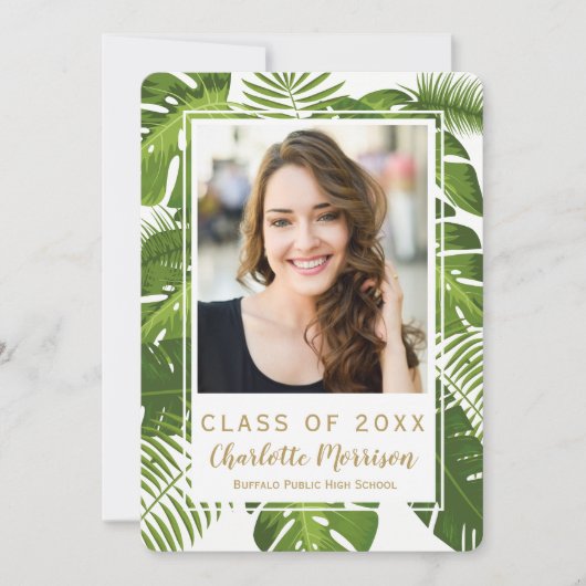 Invitation tropicale de photo d'or vert (Devant)