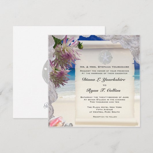 Invitation tropicale Dollar et dentelle de sable (Devant / Derrière)