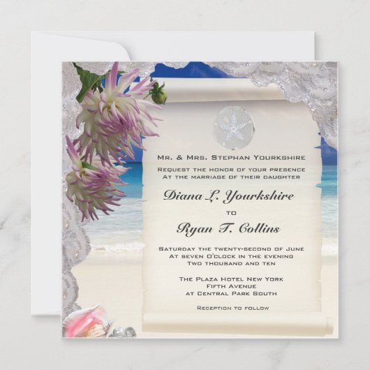 Invitation tropicale Dollar et dentelle de sable (Devant)