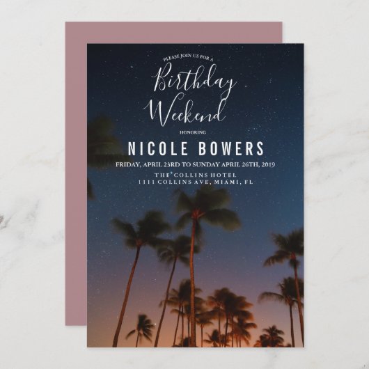 Invitation Tropicale du week-end d'anniversaire (Devant / Derrière)