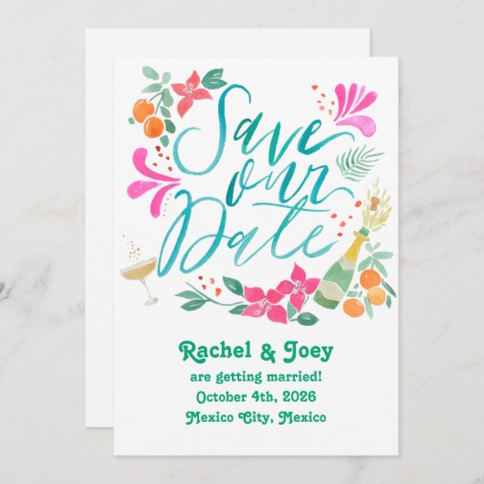 Invitation Tropicale Enregistrer la Date (Devant / Derrière)