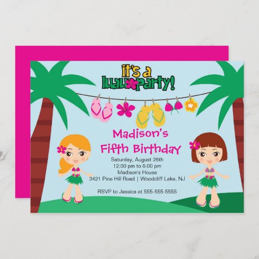 Invitation tropicale mignonne d'anniversaire de (Devant / Derrière)