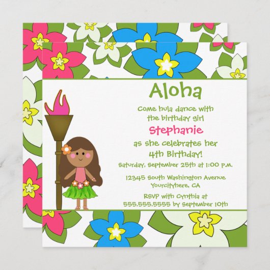 Invitation tropicale mignonne de fête (Devant / Derrière)