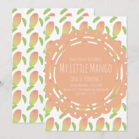 Invitation Tropicale Petite Mangue Estivale (Devant / Derrière)