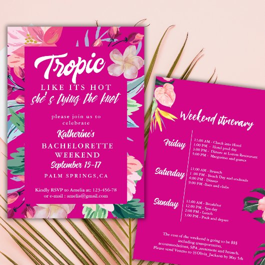 Invitation Tropique comme sa soirée Pink Bachelorette