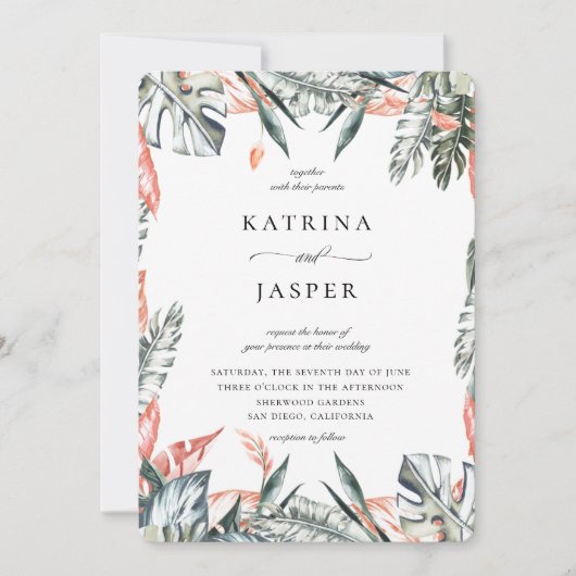 Invitation Tropiques modernes Palm Leaf Frame Mariage (Devant)