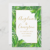 Invitation Tropiques modernes Palm Leaf Mariage vert et or (Dos)