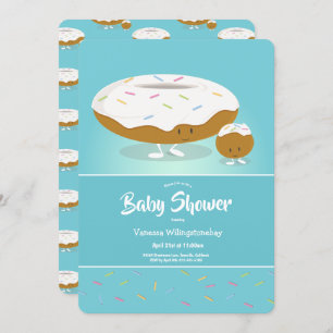 Invitation Trou de Donut arrosé Baby shower bleu mignon