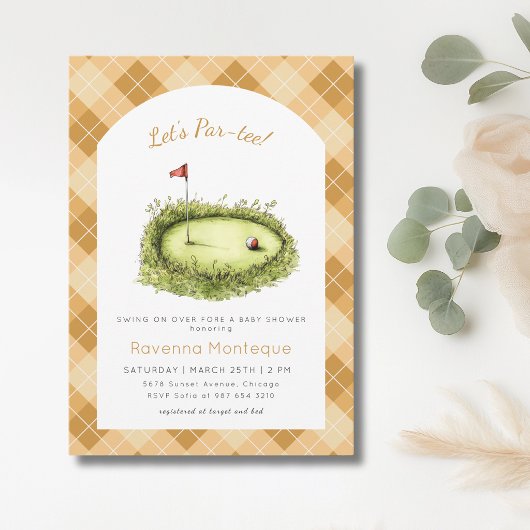 Invitation Trou de Golf Argyle Jaune Fête Bébé Par Tee Shower