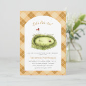 Invitation Trou de Golf Argyle Jaune Fête Bébé Par Tee Shower (Debout devant)