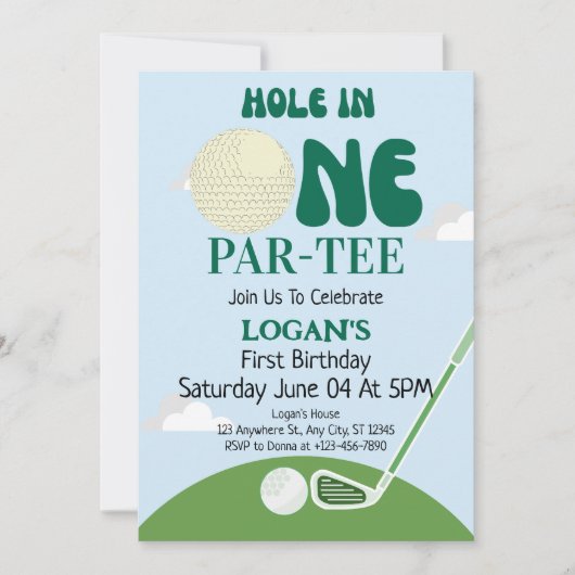 Invitation Trou de golf dans un garçon 1er anniversaire Custo (Devant)