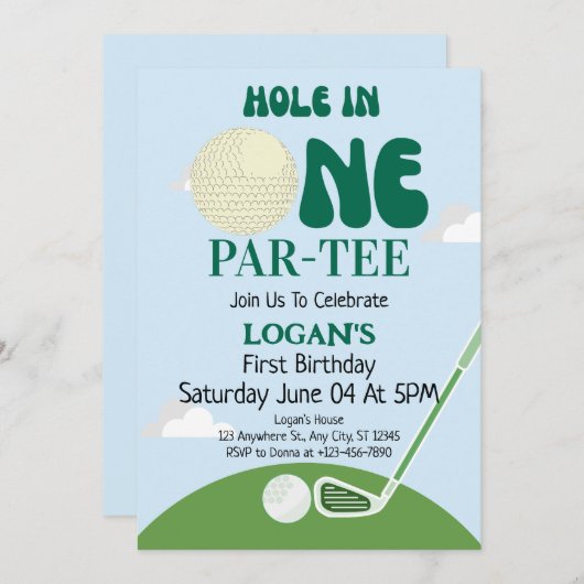 Invitation Trou de golf dans un garçon 1er anniversaire Custo (Devant / Derrière)