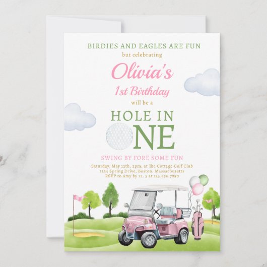 Invitation Trou De Golf En Une Fille Premier Anniversaire Par (Devant)