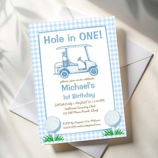 Invitation Trou en un bleu en vichy golf 1er anniversaire