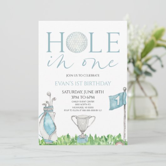 Invitation Trou en un bleu Golf 1ère fête d'anniversaire (Debout devant)
