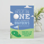 Invitation Trou en un bleu Golf Thème Garçons Premier Anniver (Debout devant)
