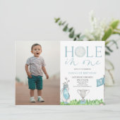 Invitation Trou en un bleu photo Golf 1er anniversaire fête (Debout devant)