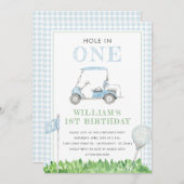 Invitation Trou En Un Garçon De Golf Anniversaire En vichy Bl (Devant / Derrière)